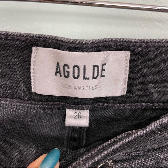 Agolde Riley High Rise Crop Jeans In Washed Black Womens Size 26 - Picture 6 of 12